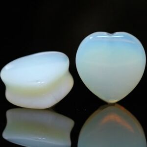 19 mm Opalite Heart Plugs – Double Flare Gauge Jewelry – Brand New